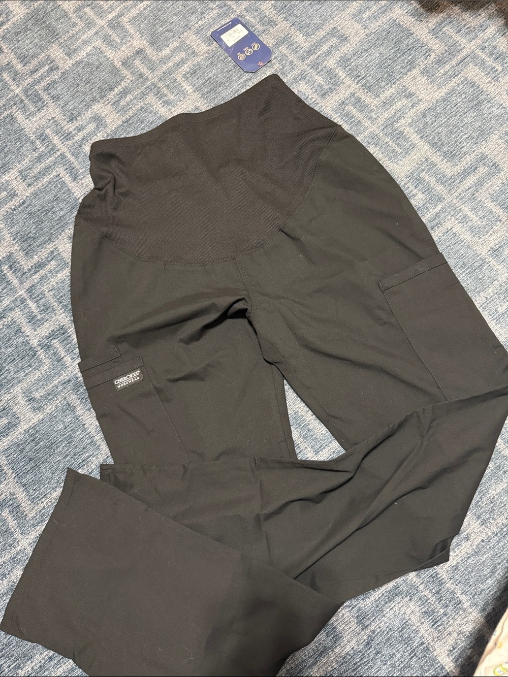 Cherokee WORKWEAR Black Maternity-Style Cargo Scrubs WW220 XS NWT